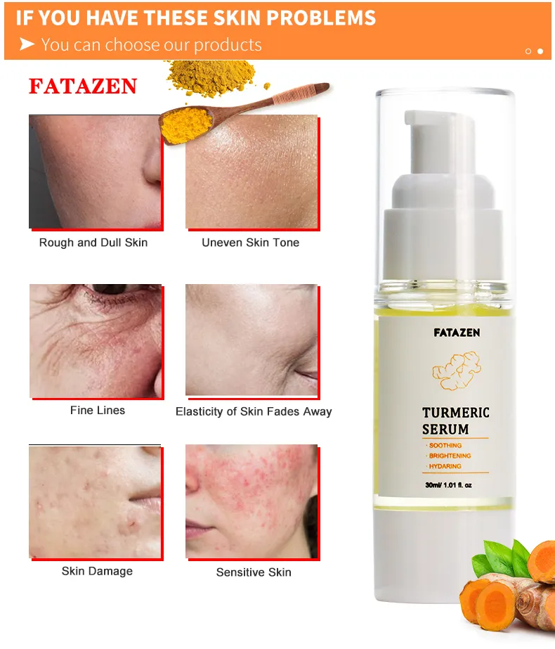 Suero facial iluminador de cúrcuma natural para el cuidado de la piel, suero facial blanqueador de vitamina C