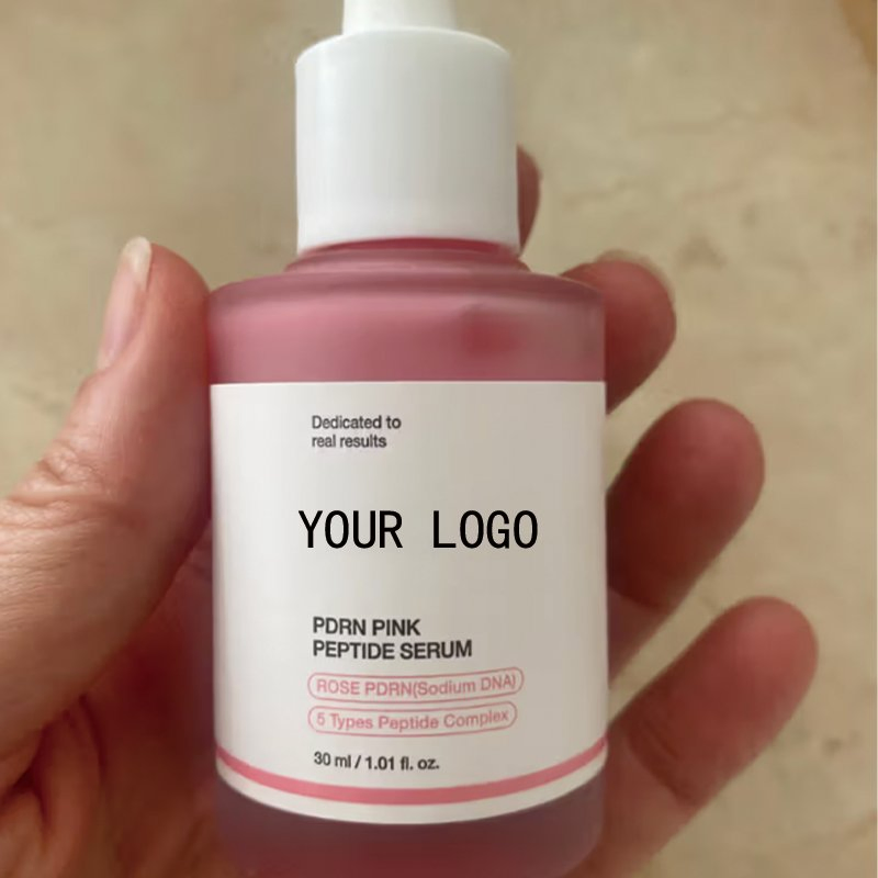 Suero de Péptidos Rosados de Cuidado de la Piel Coreano de Marca Privada, Antienvejecimiento, Firmante e Hidratante para Piel Sensible