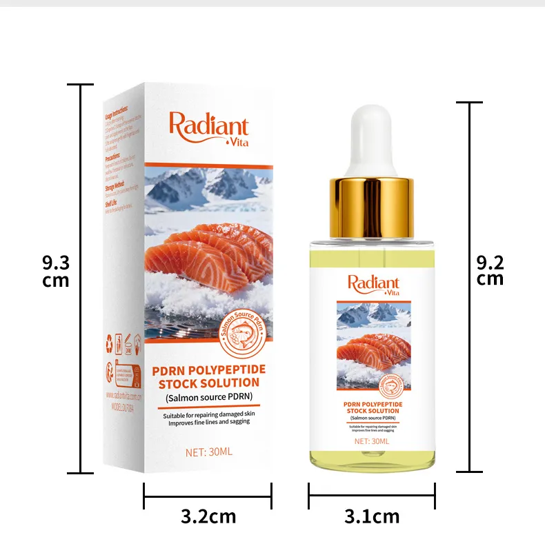 Suero facial reparador hidratante iluminador anti opaco de péptidos de salmón Pdrn rosa