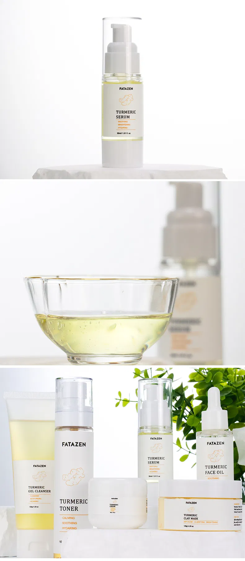 Suero facial iluminador de cúrcuma natural para el cuidado de la piel, suero facial blanqueador de vitamina C