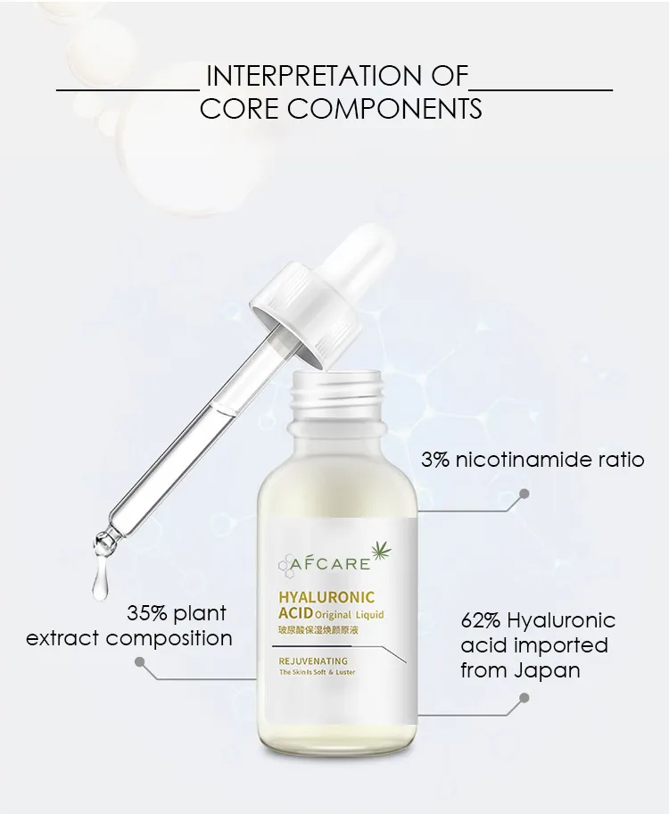 Precio de fábrica suero facial OEM hidratante iluminador ácido hialurónico blanqueador