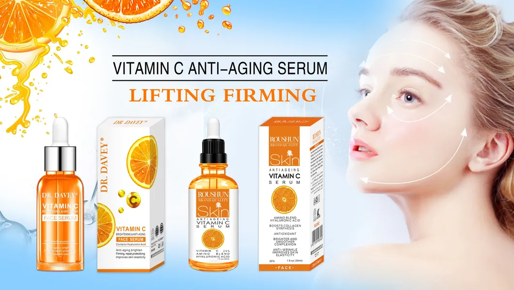 Suero de vitamina C personalizable de etiqueta privada, iluminador, antienvejecimiento, hidratante para el rostro