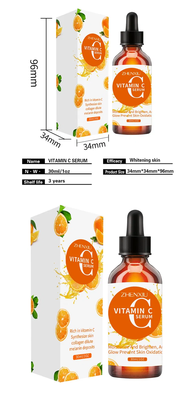 Suero facial hidratante de vitamina C de alta calidad, reduce las líneas finas y ilumina la piel de forma natural, antiarrugas