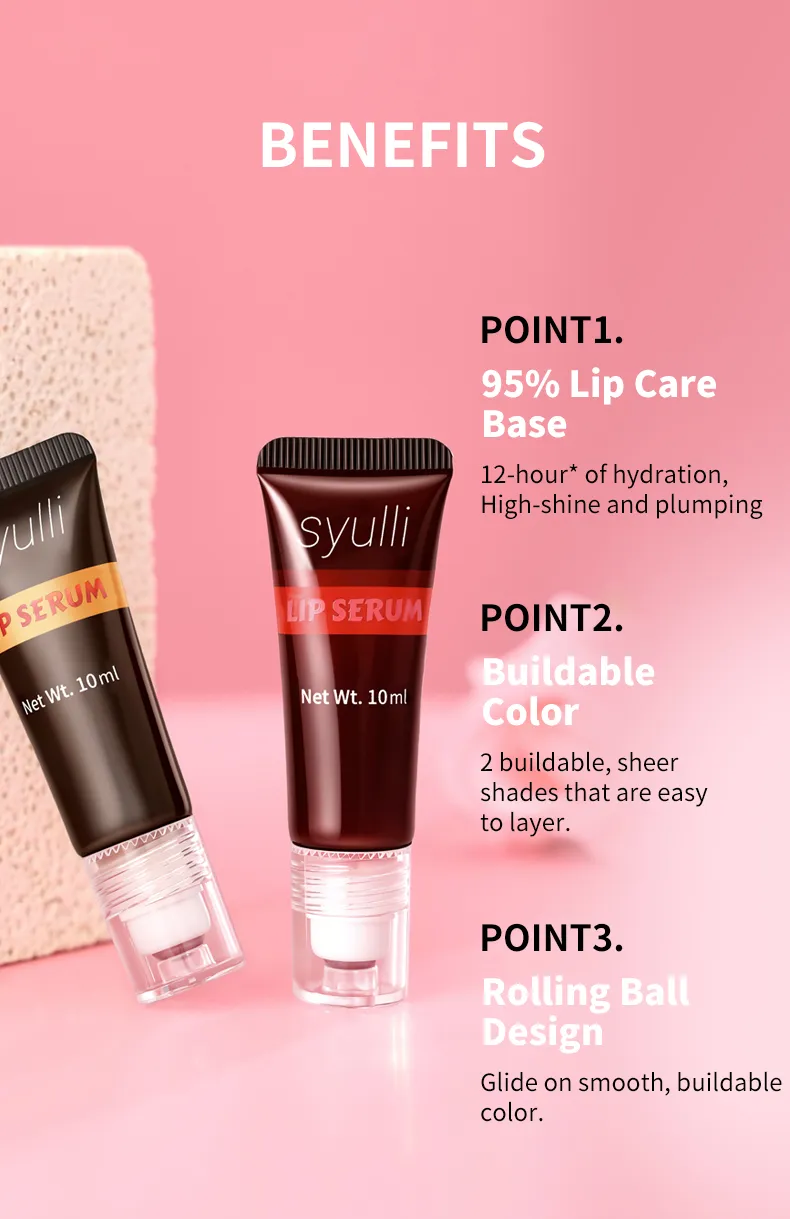 Aceite labial hidratante y humectante de fresa personalizada con rodillo, suero labial tintado