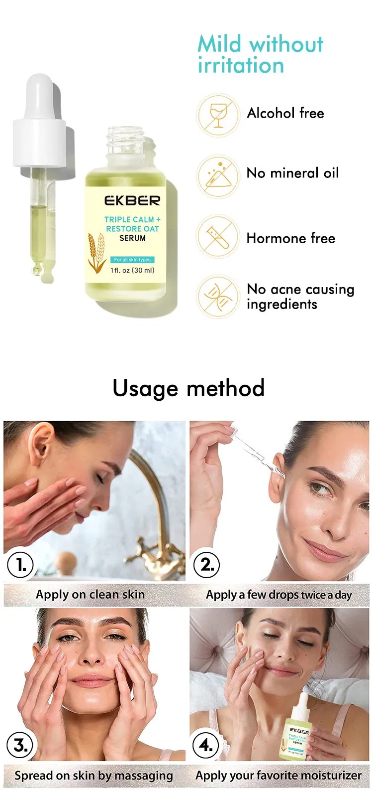 Suero Hidratante de Avena para el Rostro para Suavizar y Fortalecer la Piel Suero Facial Orgánico Coreano para Piel Sensible