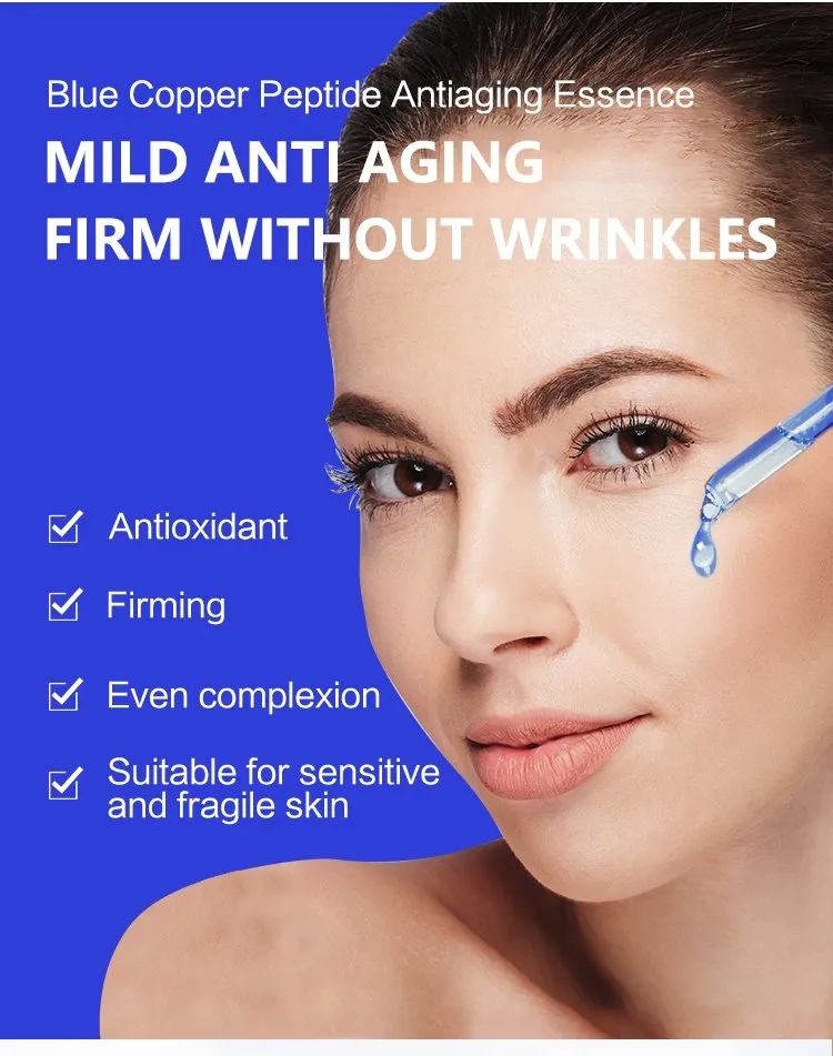 Suero facial blanqueador hidratante reparador de péptidos de cobre azul