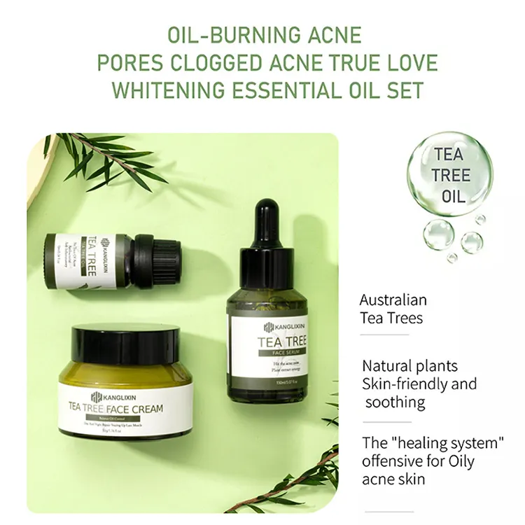 Conjunto de cuidado de la piel de crema facial de suero de aceite de árbol de té hidratante, calmante, reparador, antiacné y antienvejecimiento
