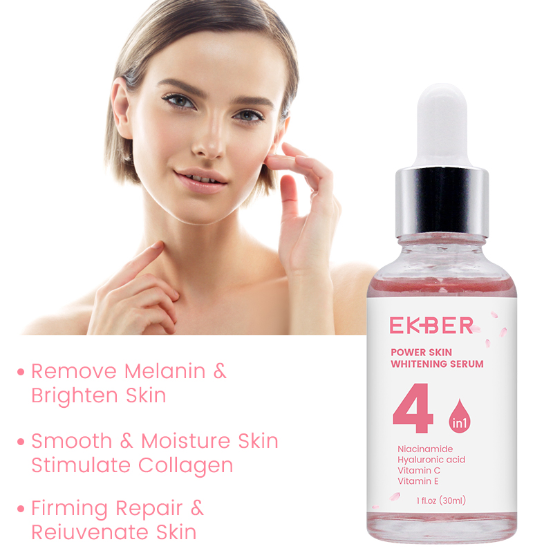 Suero Facial Orgánico Antienvejecimiento Blanqueador de Piel Ekber Wholesale Vitamina C Niacinamida Vitamina E Ha Cara 4 en 1 Suero