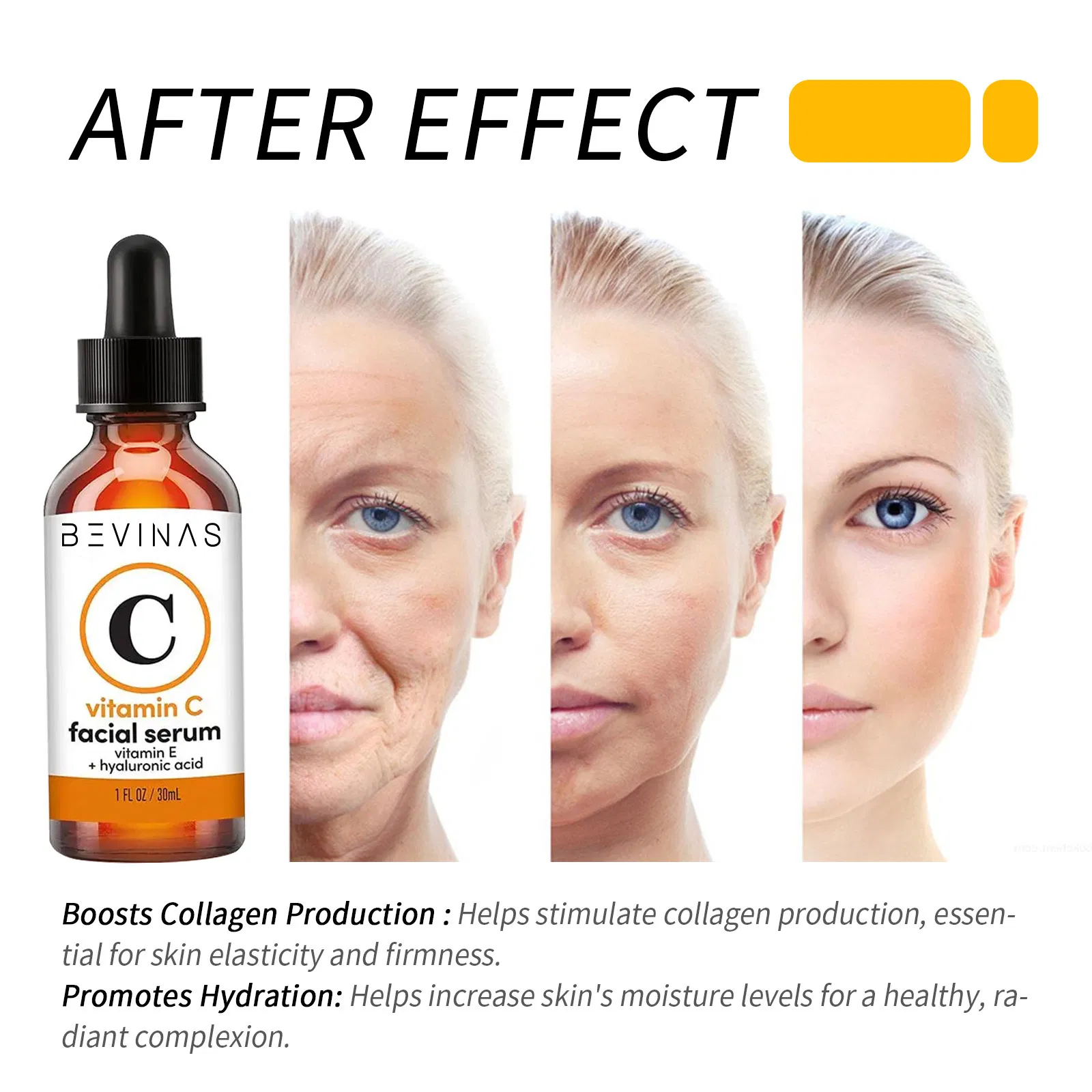 Suero facial revitalizante hidratante reafirmante antiarrugas que aclara manchas con vitamina C