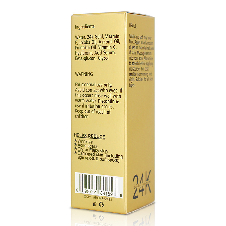 24K Suero de lujo dorado reparador, hidratante y blanqueador para el rostro
