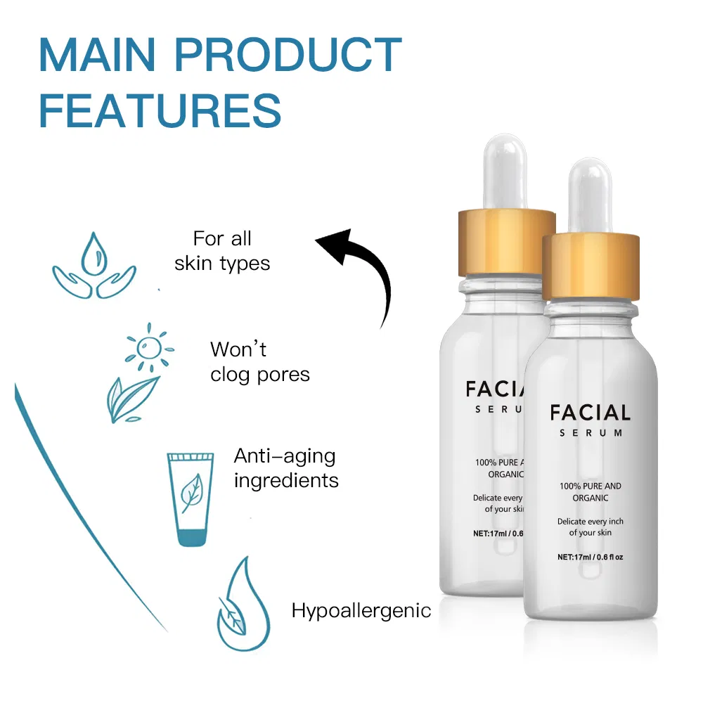 Suero facial natural antiarrugas que suaviza, es hipoalergénico, humectante, reafirmante y reduce las líneas finas de la cara