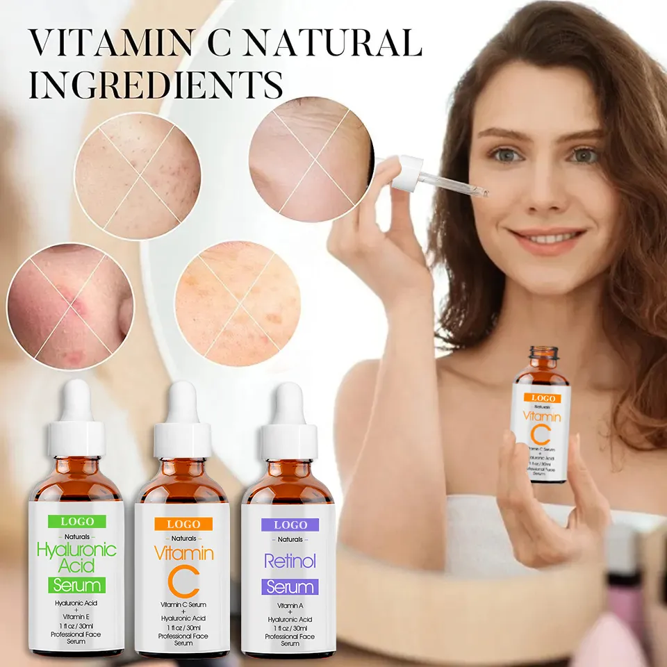 Suero facial orgánico de vitamina C para el tratamiento del acné y el envejecimiento, vitamina C para piel opaca y seca