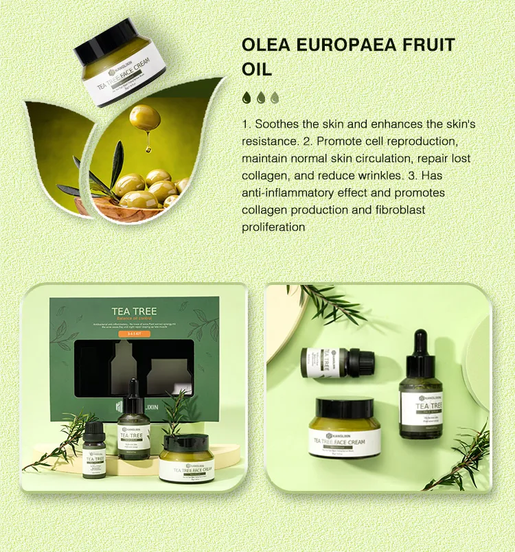 Conjunto de cuidado de la piel de crema facial de suero de aceite de árbol de té hidratante, calmante, reparador, antiacné y antienvejecimiento