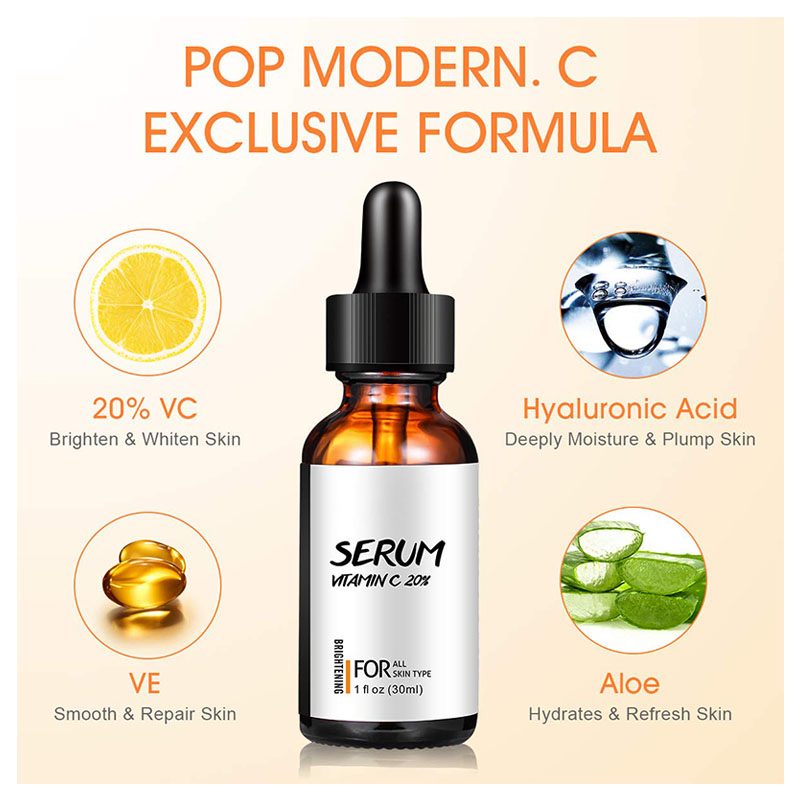 Suero Facial de Cuidado de la Piel Iluminador de Vitamina C Orgánica Pura 20%