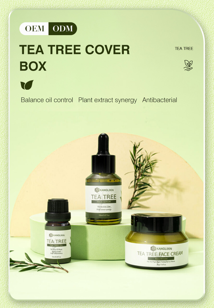 Conjunto de cuidado de la piel de crema facial de suero de aceite de árbol de té hidratante, calmante, reparador, antiacné y antienvejecimiento