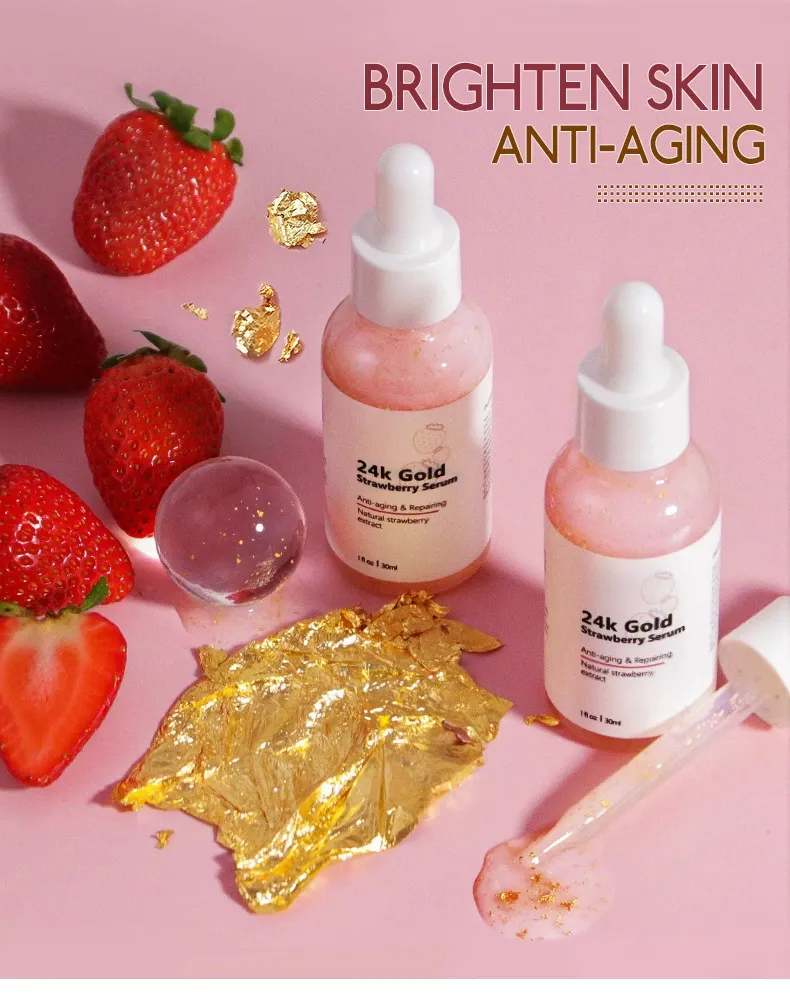 24K Suero Facial Nutritivo Hidratante Calmante Iluminador Reparador de Fresa