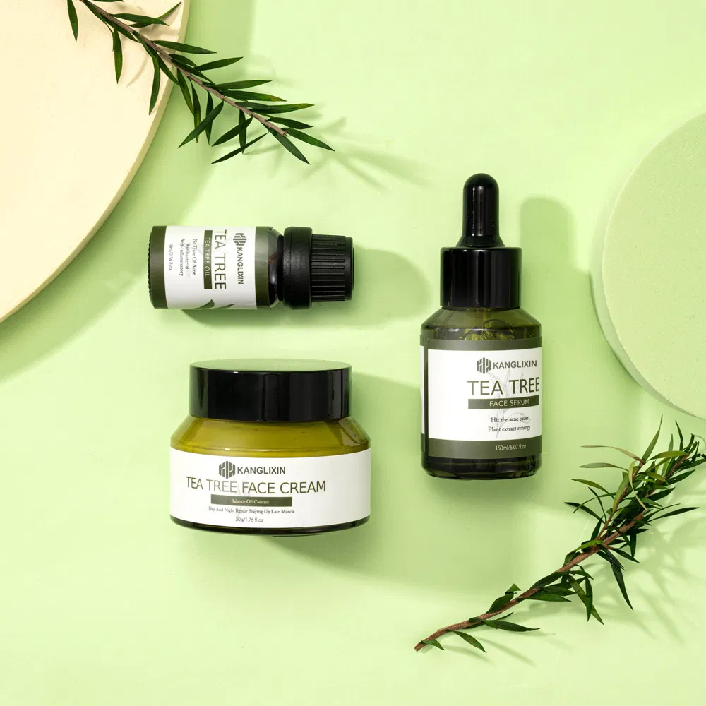Conjunto de cuidado de la piel de crema facial de suero de aceite de árbol de té hidratante, calmante, reparador, antiacné y antienvejecimiento