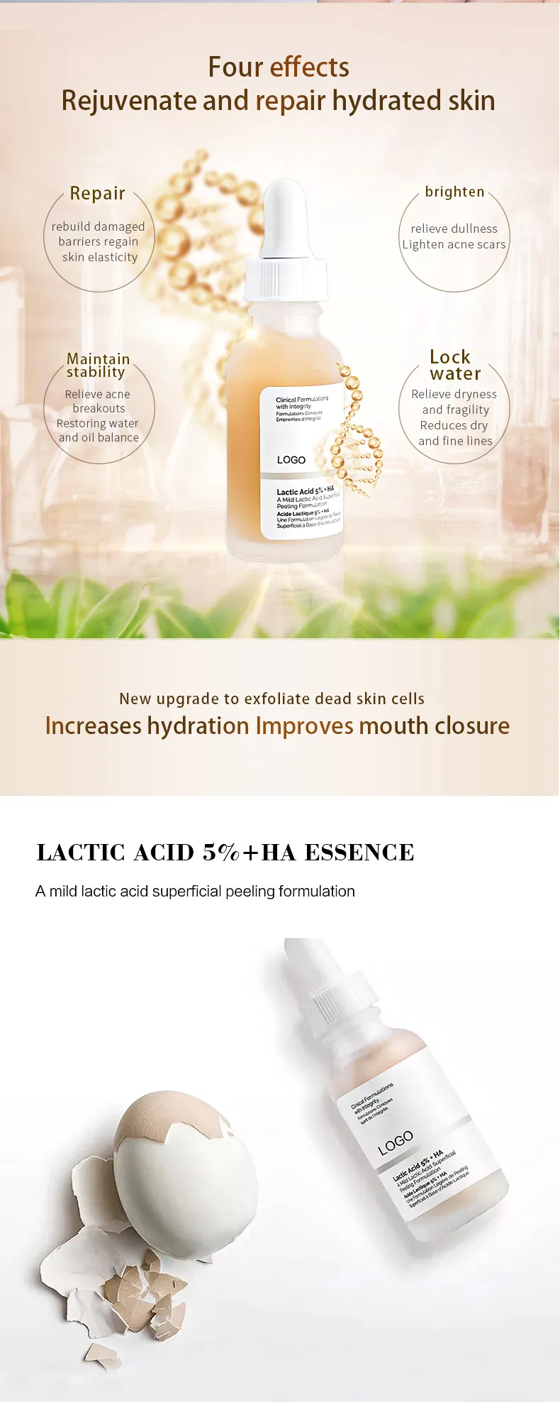 Tratamiento para el acné con ácido hialurónico, exfoliante, contracción de poros, restaurar la elasticidad de la piel, suero facial