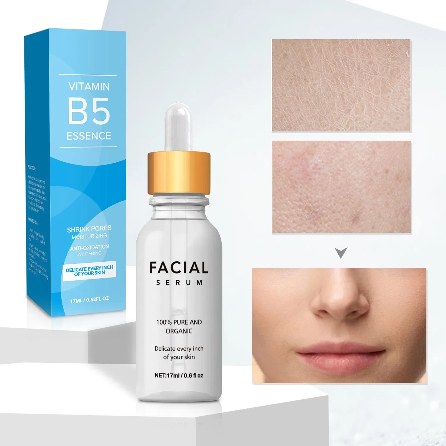 Suero Facial de Ácido Hialurónico de Vitamina B5 Marca Personalizada Crea Tu Propia Marca Reparación de la Barrera Cutánea Reabastecimiento de Hidratación