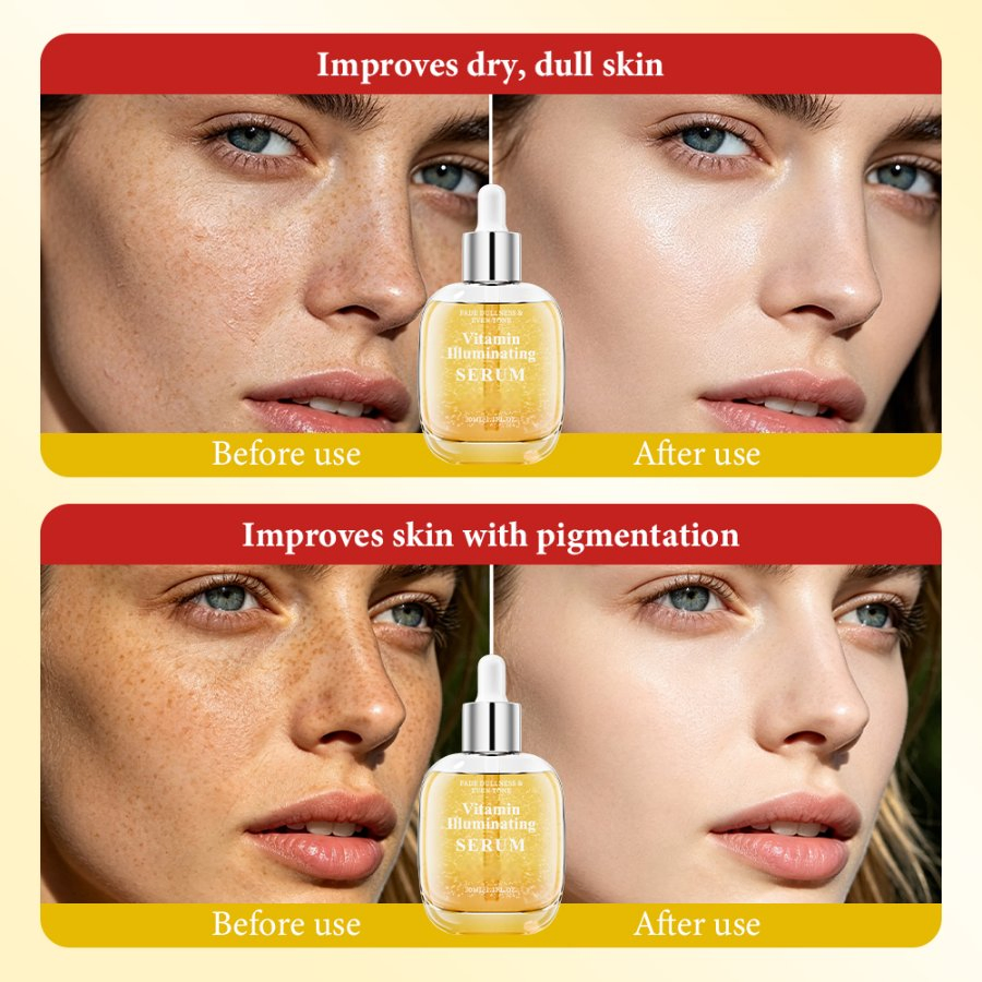 Sérum facial iluminador de vitamina para el brillo de la piel y una textura suave