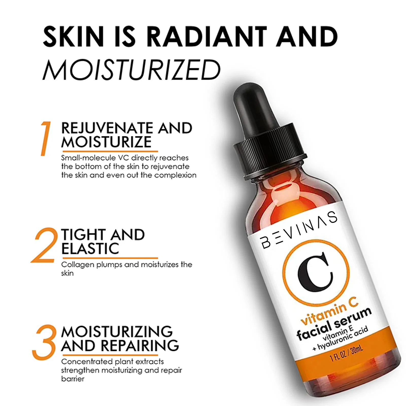 Suero facial revitalizante hidratante reafirmante antiarrugas que aclara manchas con vitamina C