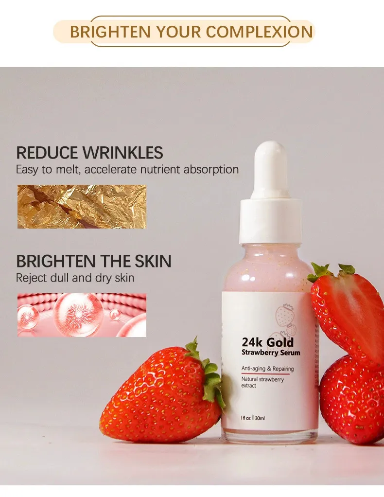 24K Suero Facial Nutritivo Hidratante Calmante Iluminador Reparador de Fresa