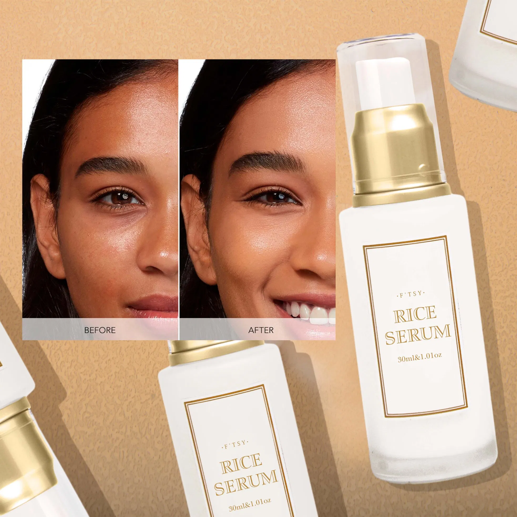 Conjunto de Cuidado de la Piel de Arroz Natural Personalizado Crema Aclaradora Facial Tónico Facial Suero Facial Antienvejecimiento Conjunto de Cuidado Personal de la Piel