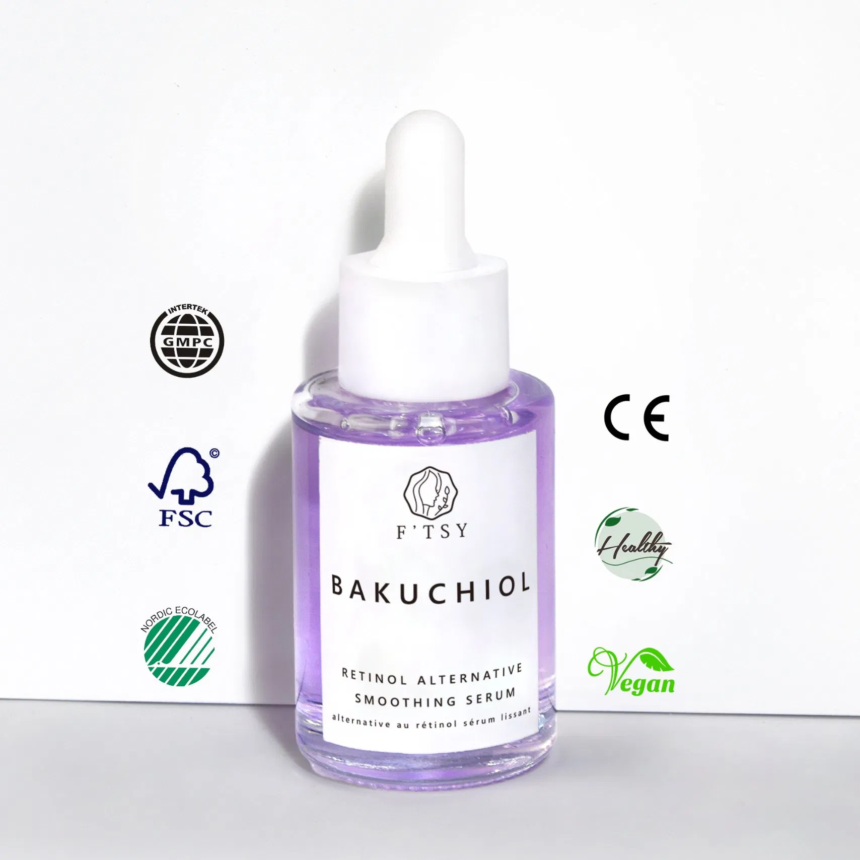 Marca de etiqueta privada cuidado facial natural vegano antienvejecimiento reducción de arrugas reafirmante suero facial de bakuchiol