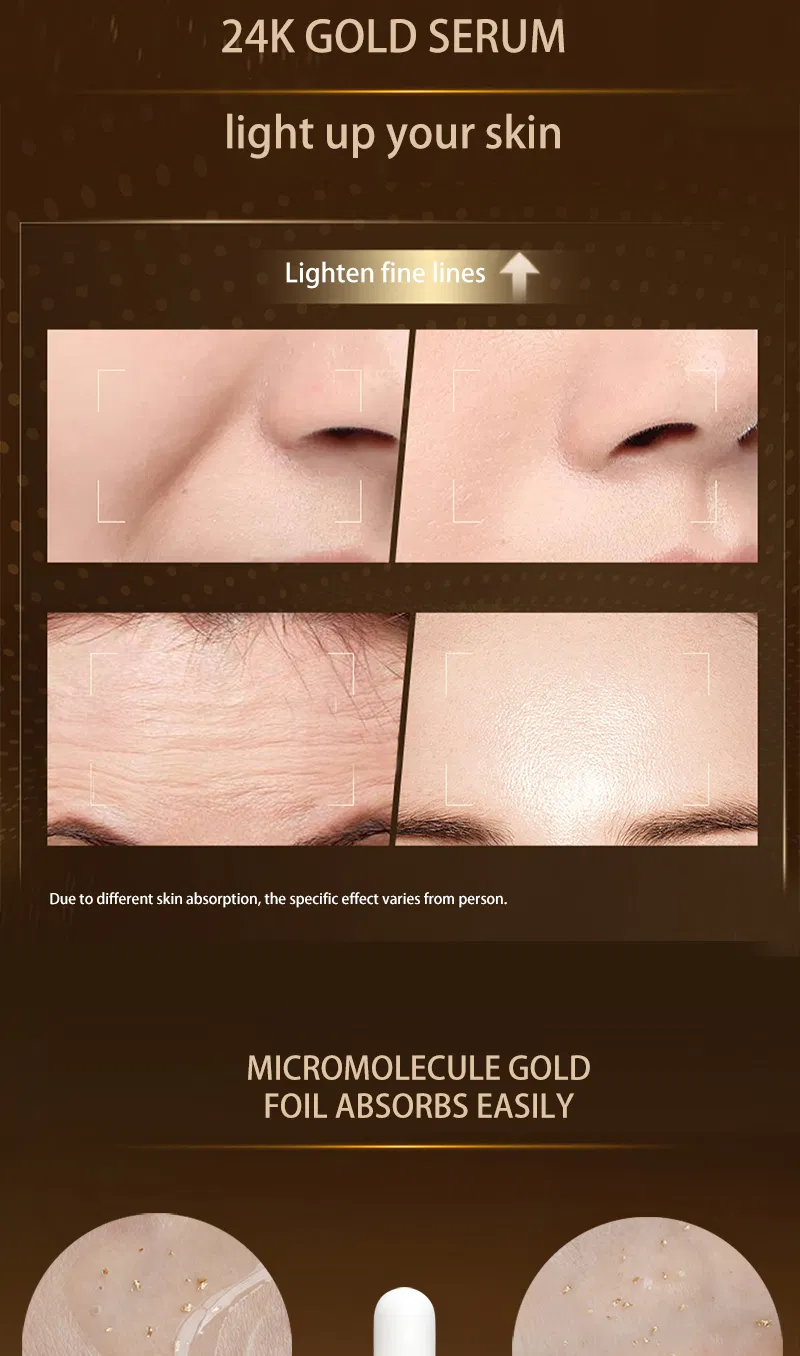 Suero Facial de Oro Personalizado Premium Reduce Líneas Finas Ilumina la Piel Antienvejecimiento Arrugas Colágeno 24K