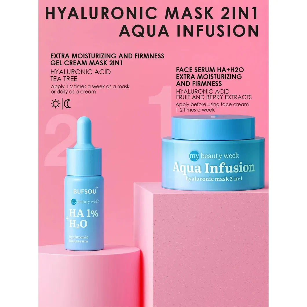 Logo Personalizado Cuidado de la Piel Orgánico Natural 2 en 1 Máscara Facial de Gel Hidratante Ácido Hialurónico Suero Facial para Piel Seca
