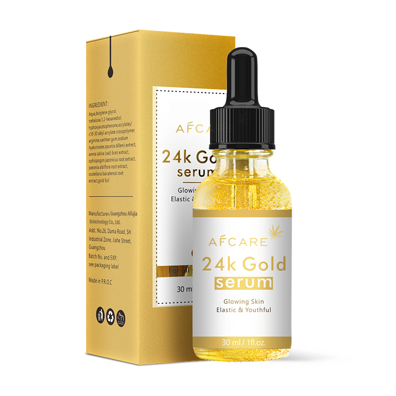 Sérum de Oro para el Rostro Blanqueador Reparador Suavizante Natural Sérum Facial para Todo Tipo de Piel 24K de Marca Privada de Belleza Vegana