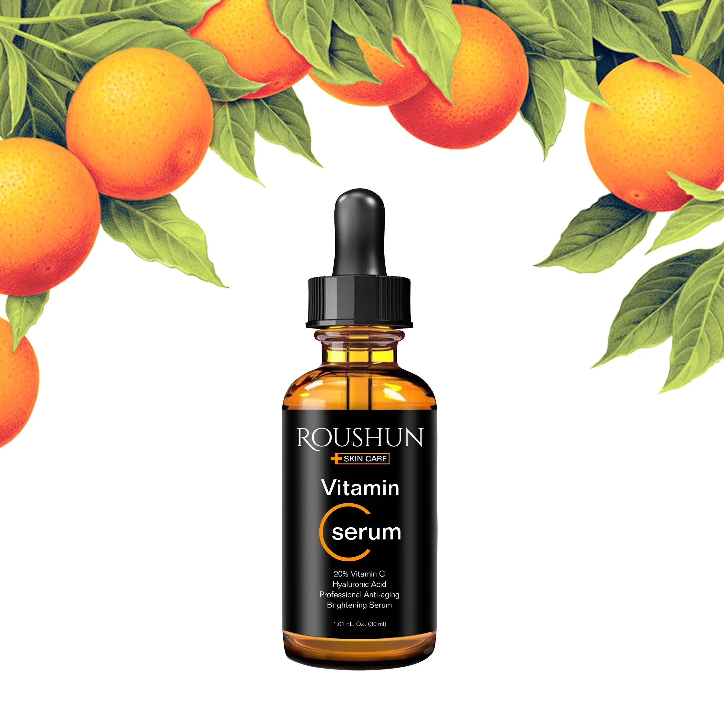 Roushun 20% Suero Facial de Vitamina C Ácido Hialurónico Profesional Antienvejecimiento Suero Iluminador