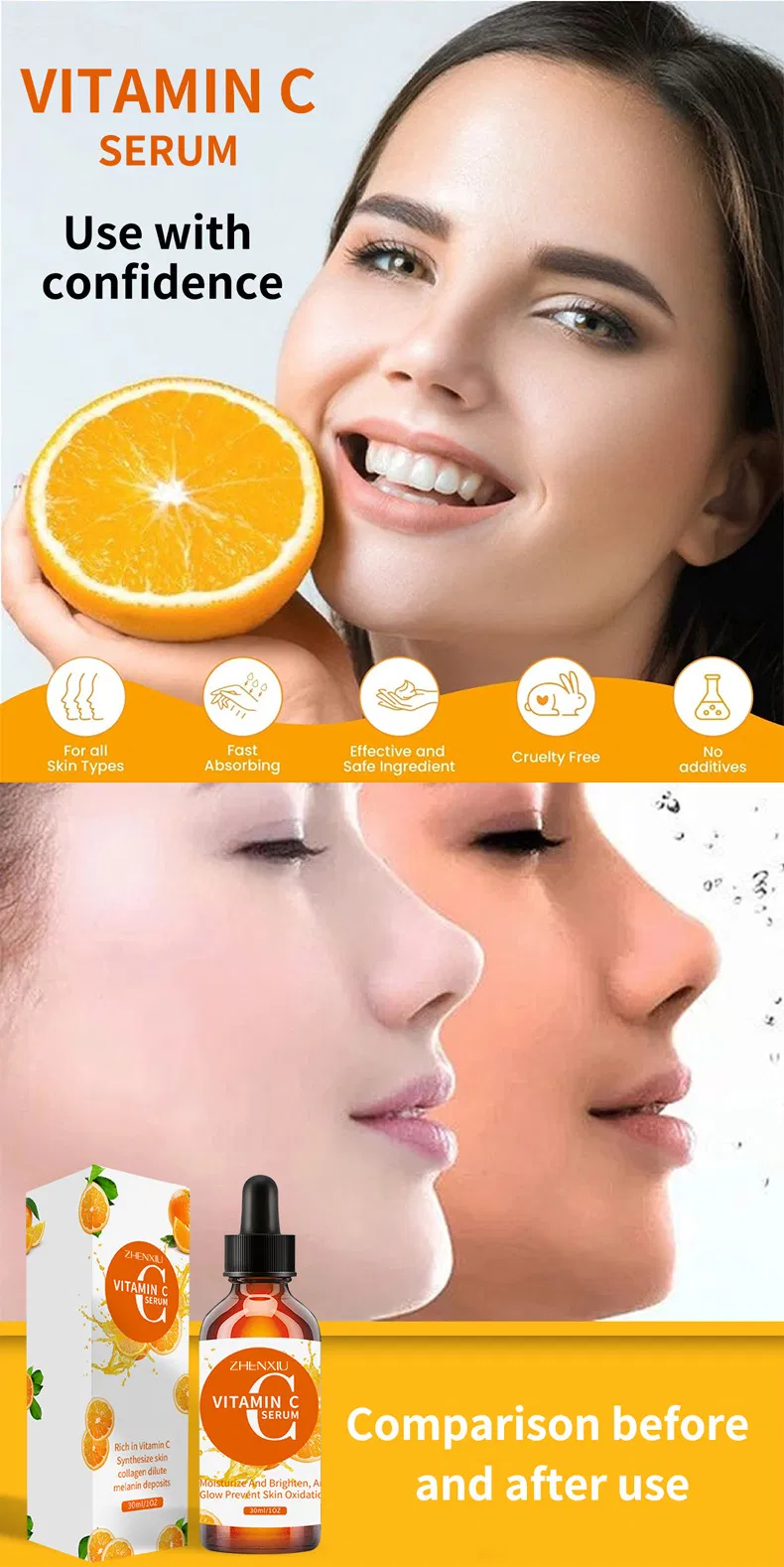 Suero facial hidratante de vitamina C de alta calidad, reduce las líneas finas y ilumina la piel de forma natural, antiarrugas