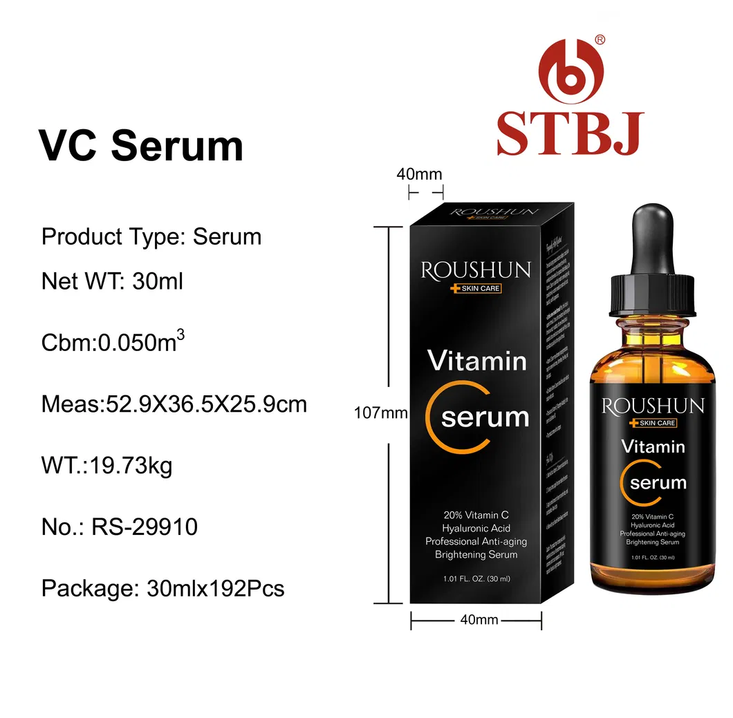Roushun 20% Suero Facial de Vitamina C Ácido Hialurónico Profesional Antienvejecimiento Suero Iluminador