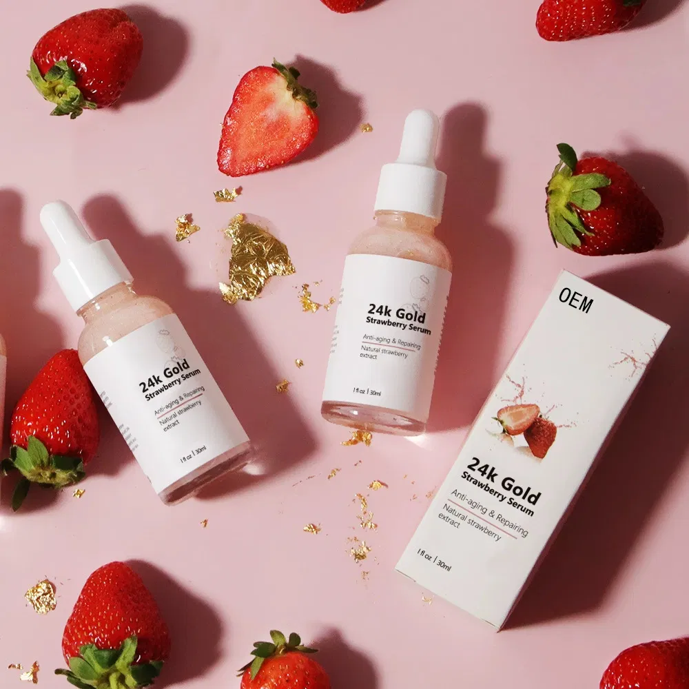 24K Suero Facial Nutritivo Hidratante Calmante Iluminador Reparador de Fresa