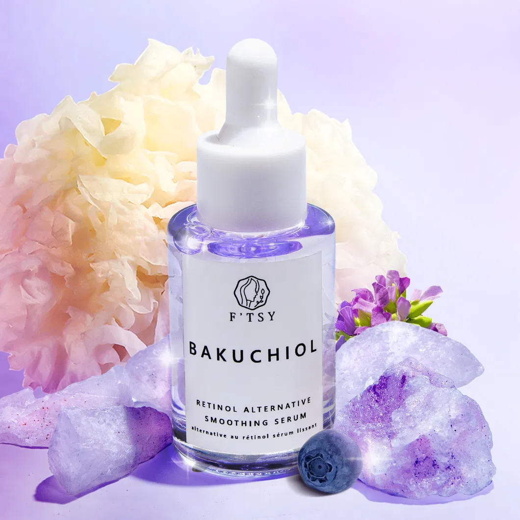 Suero facial antienvejecimiento vegano natural de marca propia para el cuidado de la piel, reduce arrugas y reafirma con bakuchiol