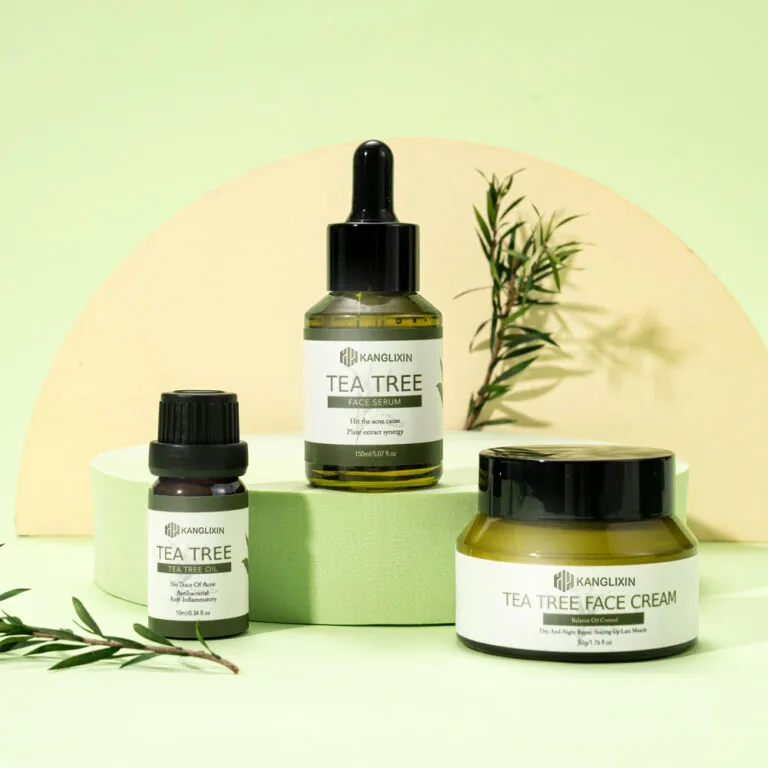 Conjunto de cuidado de la piel de crema facial de suero de aceite de árbol de té hidratante, calmante, reparador, antiacné y antienvejecimiento