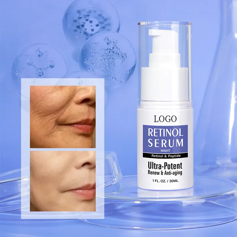 Suero facial de retinol anti-envejecimiento, arrugas, iluminador, ácido hialurónico + vitamina E de marca privada OEM