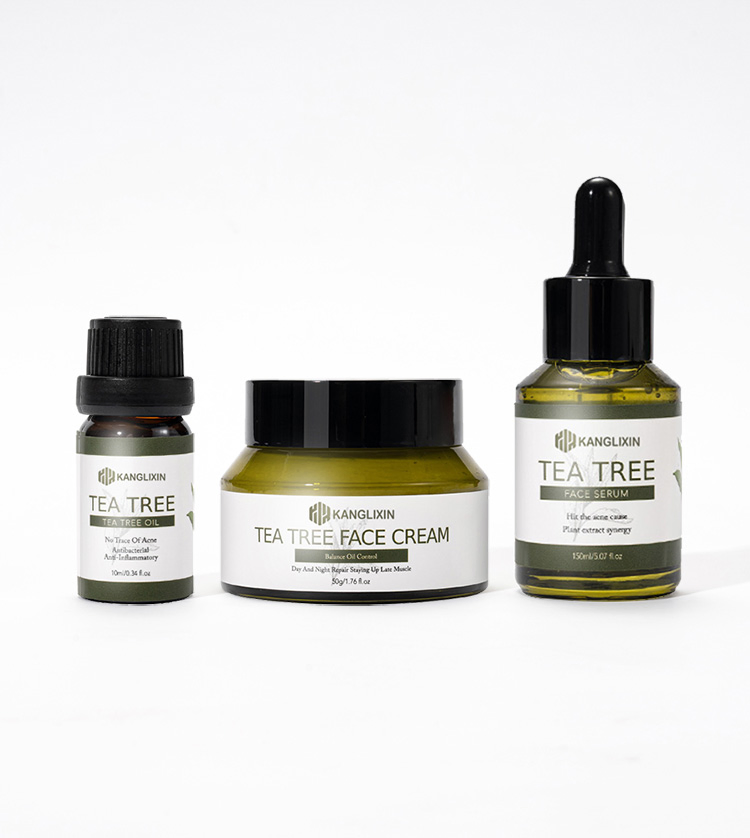 Conjunto de cuidado de la piel de crema facial de suero de aceite de árbol de té hidratante, calmante, reparador, antiacné y antienvejecimiento