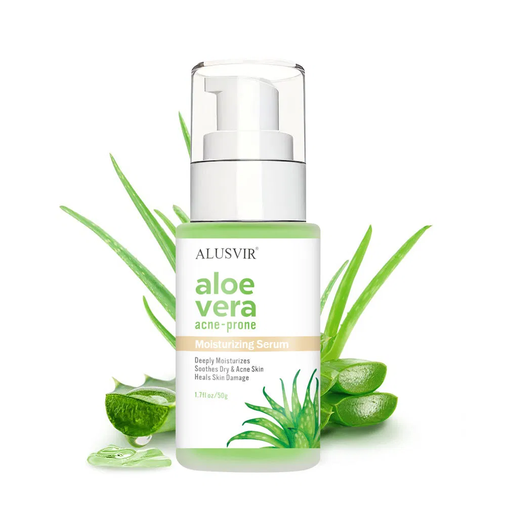 Suero facial orgánico calmante para el acné y anti-envejecimiento con aloe vera