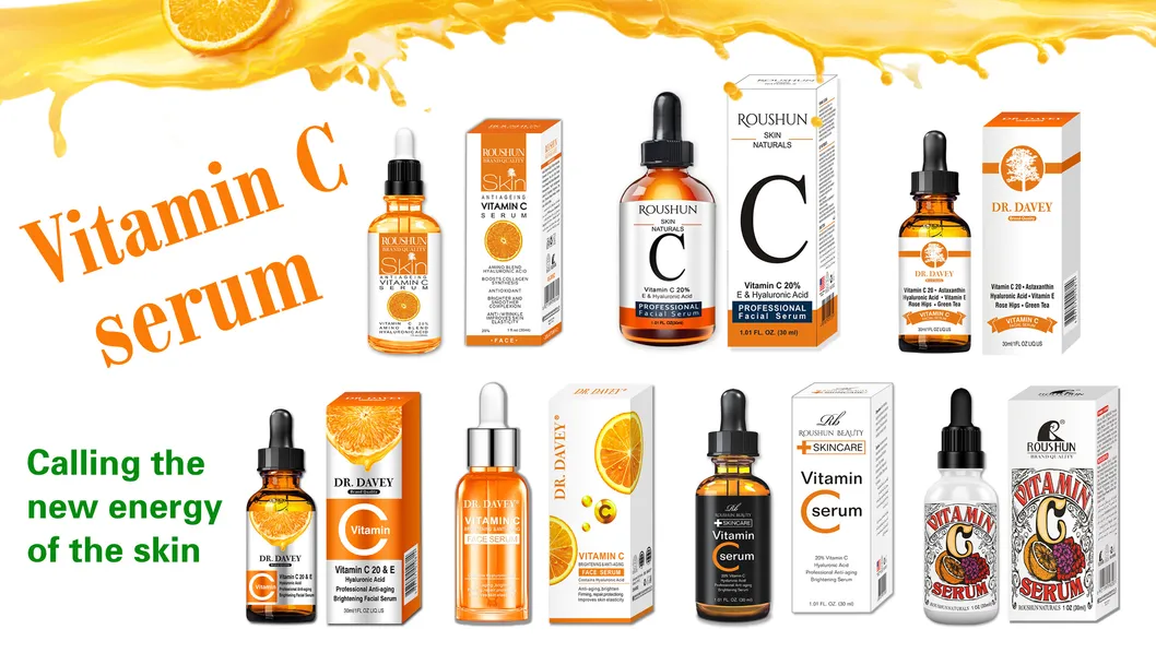 Suero de vitamina C personalizable de etiqueta privada, iluminador, antienvejecimiento, hidratante para el rostro