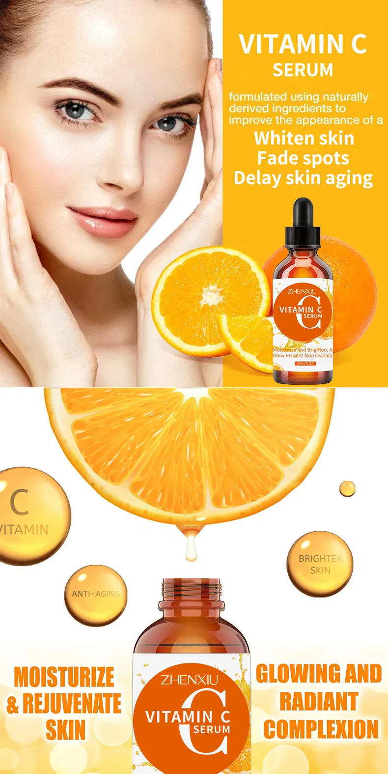 Suero facial hidratante de vitamina C de alta calidad, reduce las líneas finas y ilumina la piel de forma natural, antiarrugas