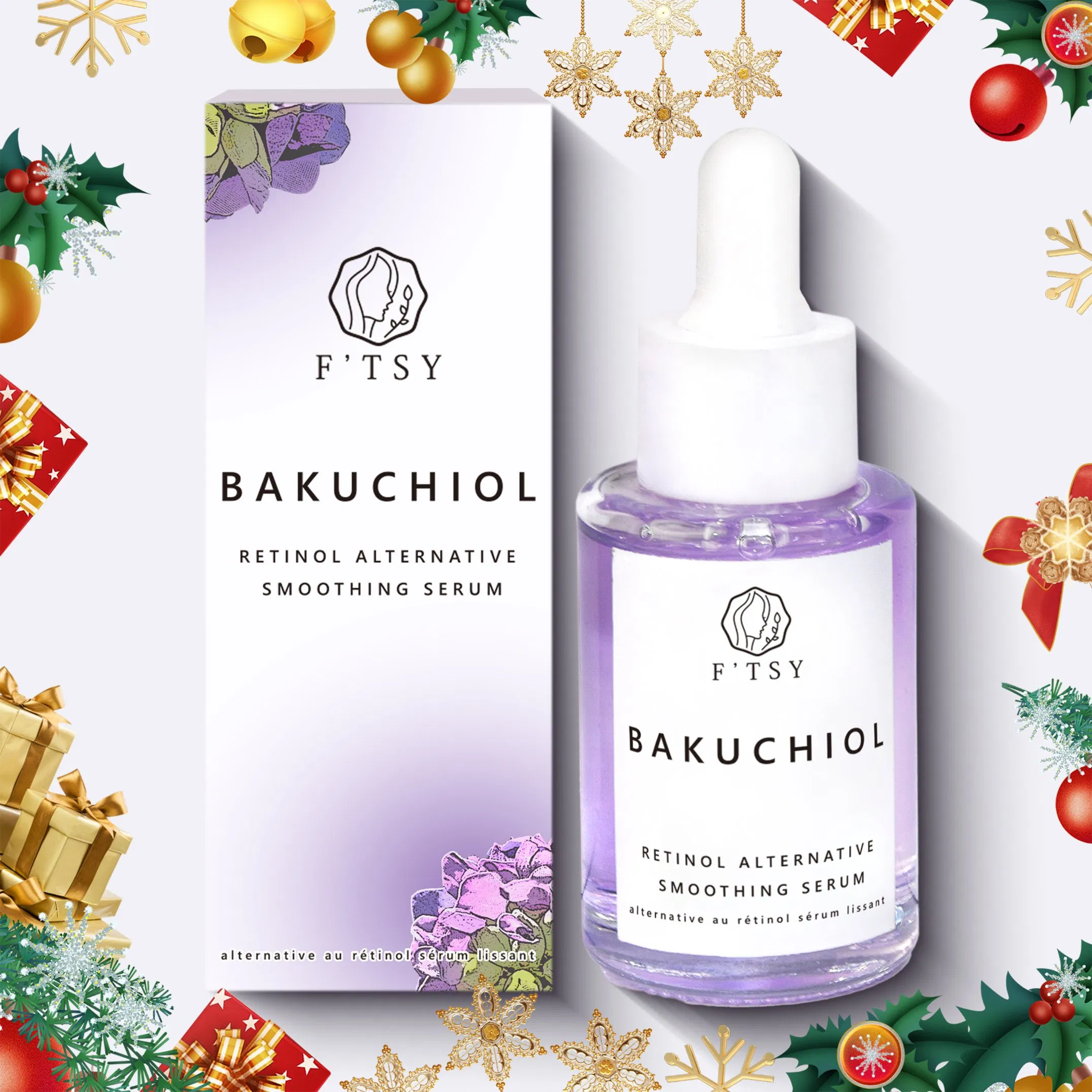 Marca de etiqueta privada cuidado facial natural vegano antienvejecimiento reducción de arrugas reafirmante suero facial de bakuchiol