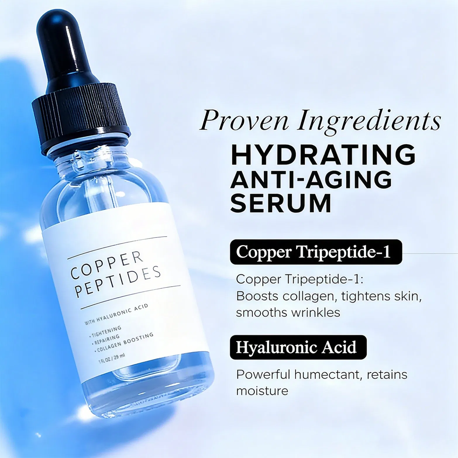 Suero de péptidos Ghk-Cu para el cuidado de la piel natural orgánico coreano, suavizante y nutritivo