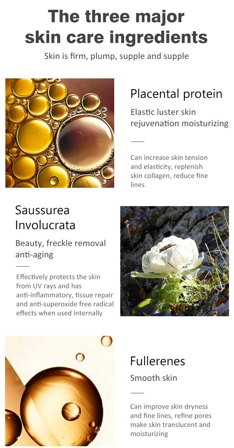 Suero facial reparador lujoso nutritivo antienvejecimiento iluminador de placenta de fullerene