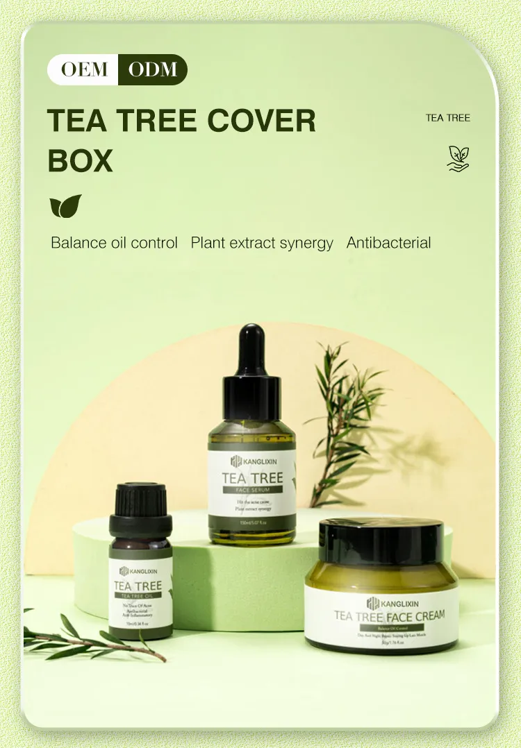 Conjunto de cuidado de la piel de crema facial de suero de aceite de árbol de té hidratante, calmante, reparador, antiacné y antienvejecimiento