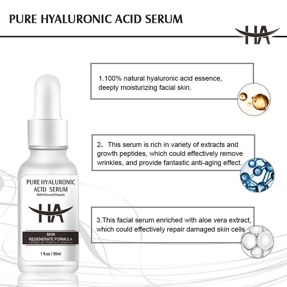 Suero facial profesional OEM / ODM de etiqueta privada para el cuidado de la piel, hidratante, blanqueador y reparador con ácido hialurónico