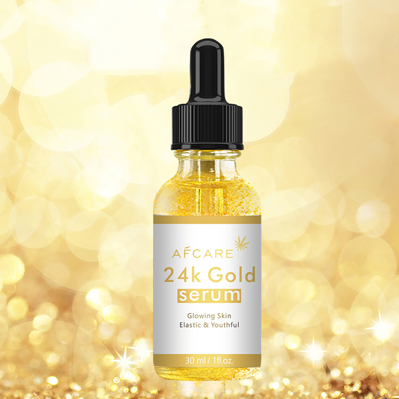 Sérum de Oro para el Rostro Blanqueador Reparador Suavizante Natural Sérum Facial para Todo Tipo de Piel 24K de Marca Privada de Belleza Vegana