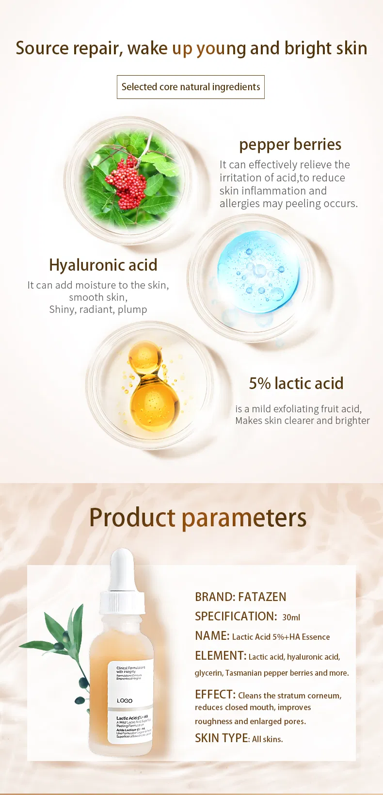 Tratamiento para el acné con ácido hialurónico, exfoliante, contracción de poros, restaurar la elasticidad de la piel, suero facial