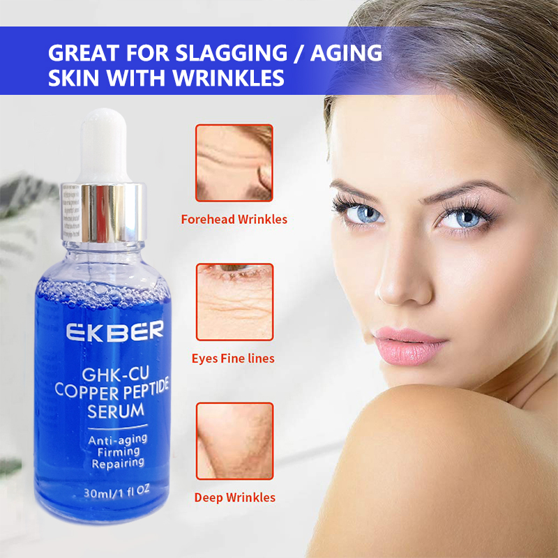 Suero facial blanqueador natural orgánico de colágeno anti-edad con péptido de cobre azul GHK-Cu al por mayor de marca privada